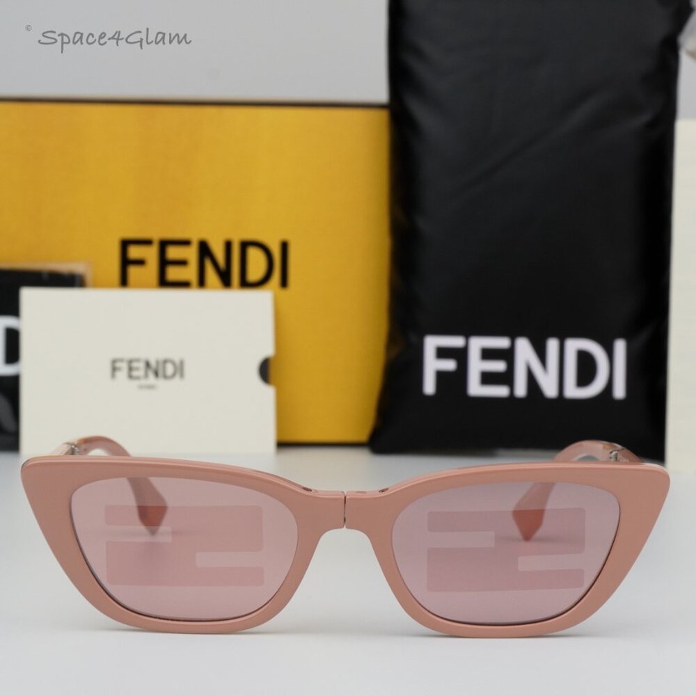 NEW Fendi FE40089I 72U FOLDING Pink Mirror Pattern Women Cat Eye Sunglasses